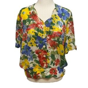 Vintage Womens Hawaiian Floral Cottagecore Sz 8 Cinched Waist Scalloped Hem 80’s